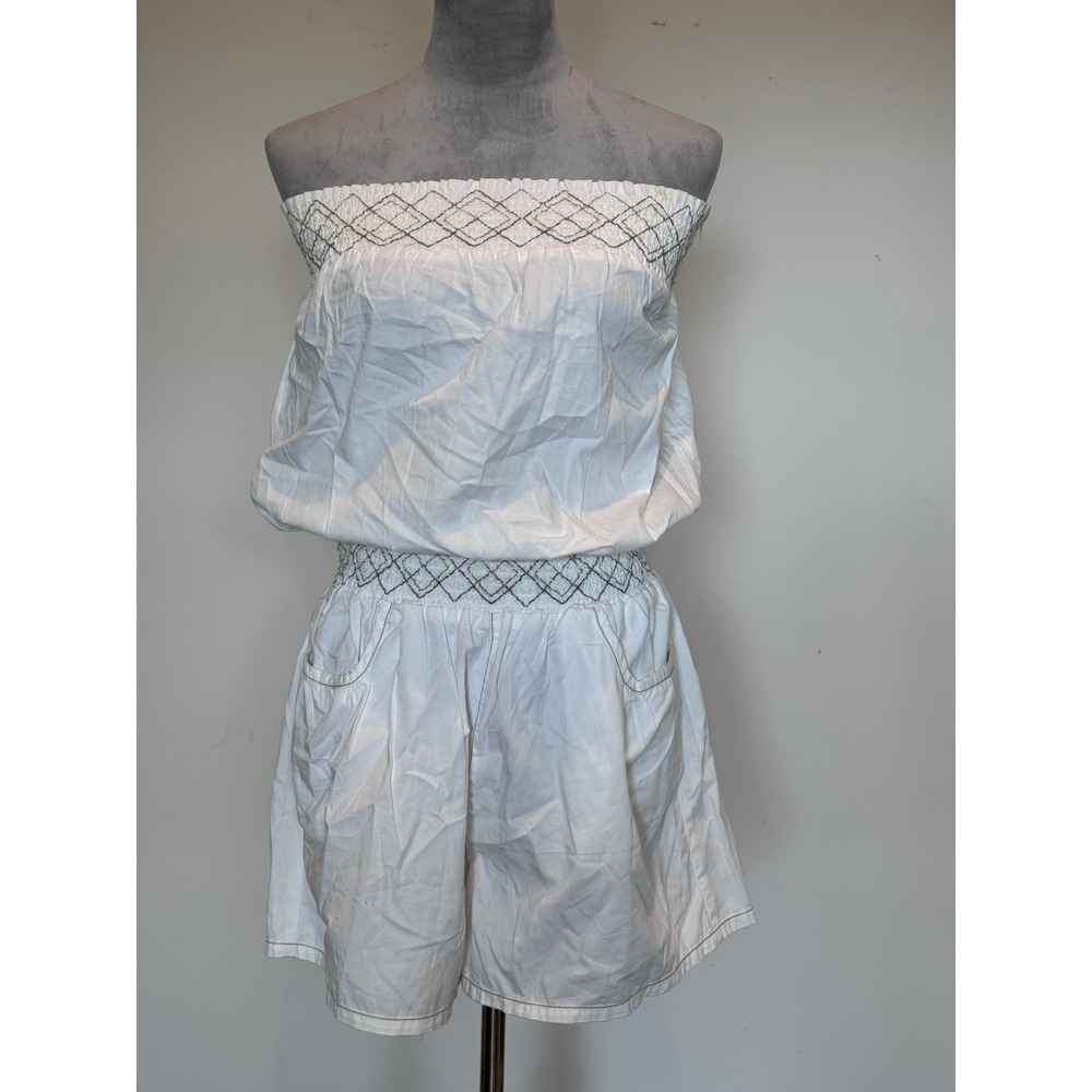 Blue Spice White Strapless Smocked Romper Women Size Small Boho Summer Beach